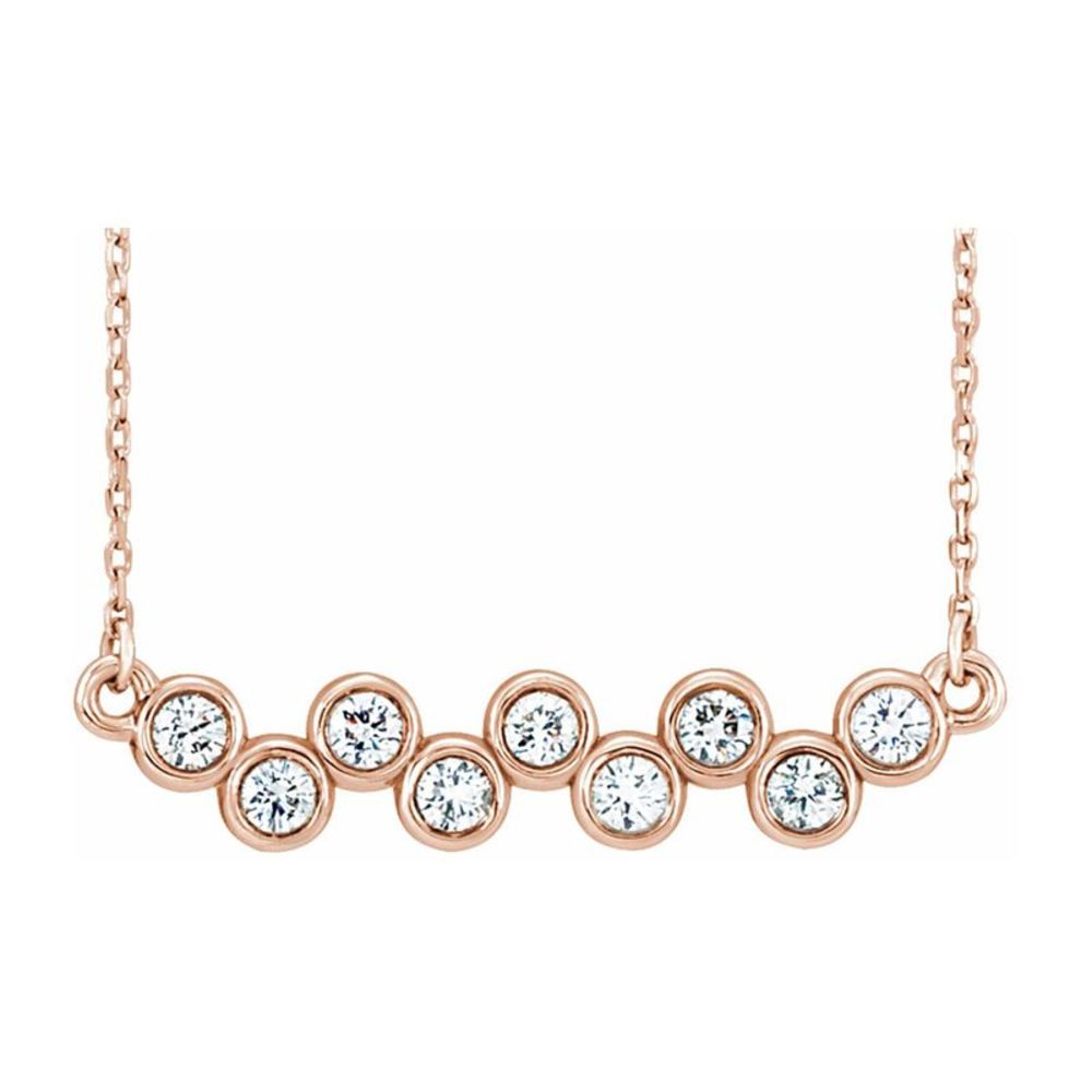 14K Rose Gold 1/2 CTW Diamond Bezel Set Bar Necklace, 16-18 Inch
